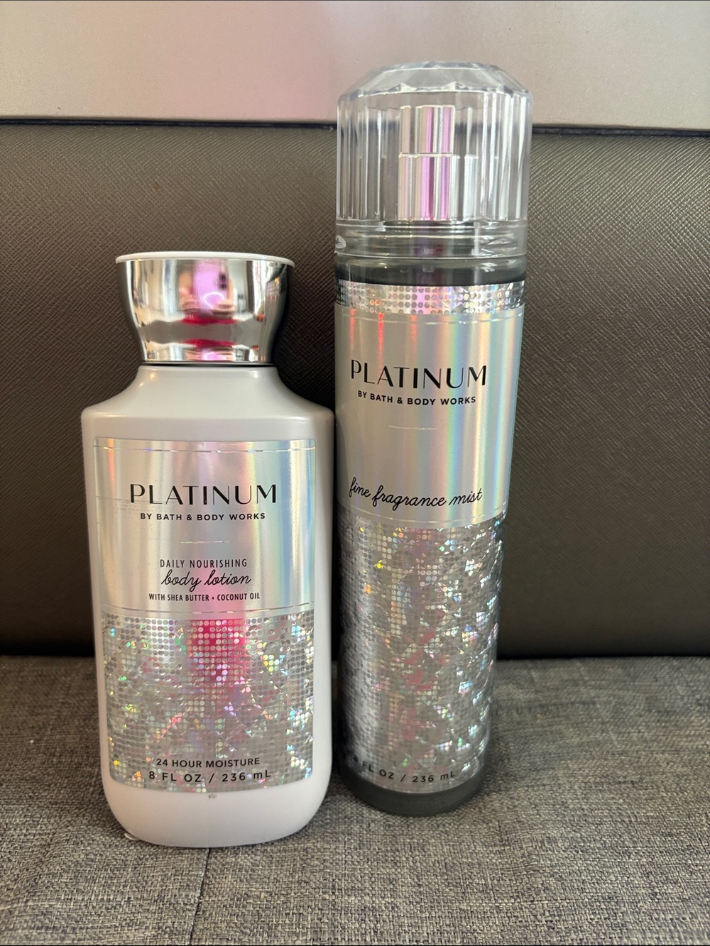 Bath & Body Works Platinum Holographic Silver Lotion & Mist